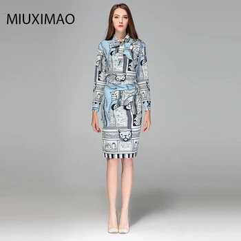 MIUXIMAO 2019 Înaltă Calitate Primavara&Toamna de Moda Costum de Seturi 2 Piese pentru Femei Maneca Imprimate Rochie Office-Eleganta pentru Femei Costum