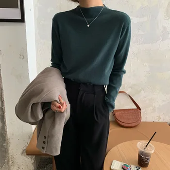 Roling Pulover tricotat Femeie coreean cu mâneci Lungi Vrac Solid Pulover Femei Simple Slim Bază Pulover Pulover Femei 2021