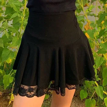 Femei rochie a-line Fusta mai Sus de Genunchi Adulți Sexy Mare Elastic Talie Dantelă Asieta Fusta Mini Neagra