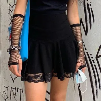 Femei rochie a-line Fusta mai Sus de Genunchi Adulți Sexy Mare Elastic Talie Dantelă Asieta Fusta Mini Neagra