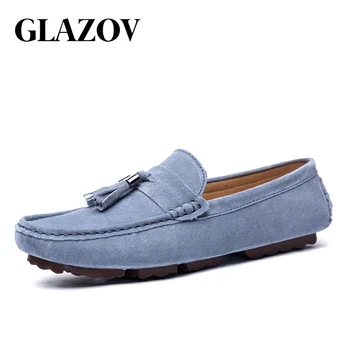 GLAZOV Brand de Lux de Moda Moale Mocasini Barbati Mocasini de Înaltă Calitate, Piele naturala Pantofi Barbati Apartamente de piele de Căprioară de Conducere Pantofi Albastru