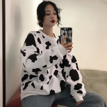 2020 Toamna Drăguț Hanorac Tricou Femei Topuri Lejere Casual Lapte Print Hoodie Streetwear Fata Pulover Japonia Hanorace Amuzant De Sex Feminin