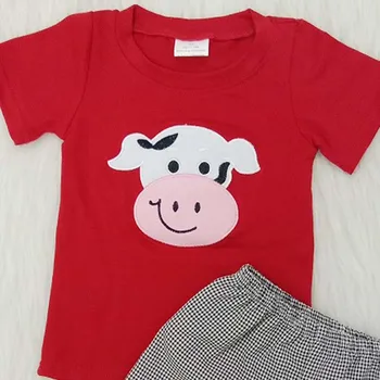 2021 Baieti Purta Vaca Broderie Tricouri De Bumbac Materialul Pantaloni Scurți Haine Seturi Copilul SummerFarm Haine Pentru Animale