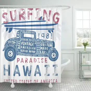 Clasic Vintage Surf Masina America De Plaja Grafic Rece Hawaii Baie Perdeaua De La Duș