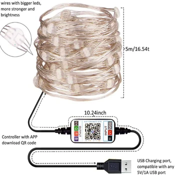 USB LED Lumina Șir Copac Xmas Decor Șir de Lumină Inteligent Bluetooth Personaliza Șir de Aplicații Personalizate de Control de la Distanță Lampă Dropship