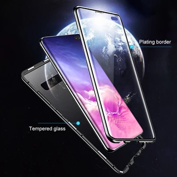 S 10e 10plus 360 ° Magnetice Caz pentru Samsung Galaxy s10 plus e S10e S10plus Cadru Metalic Dublu Fata Sticlă Clară Greu Acoperi Caz