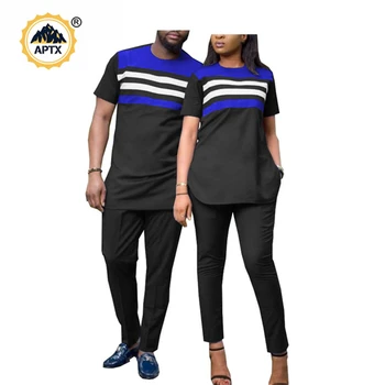 2020 din Africa de Îmbrăcăminte pentru Cupluri lucrate Manual din Africa de Sus și Pantaloni Seturi pentru Cupluri Bazin Riche Design 2 Piese Pantaloni Seturi A19C001