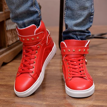 Retro Înalt Vârf de Bocanc de Barbati Casual Pantofi de Brand de Moda PU Roșu Bărbați Pantofi de Proiectare Solid Tenacitate Confortabil de Dimensiuni Mari UE38-46
