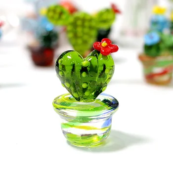 Lucrate Manual Din Sticlă De Murano Cactus Figurine Ornamente Desktop Ambarcațiunile De Podoabă Creative De Colorat Drăguț Plante In Miniatura Pentru Decor Acasă