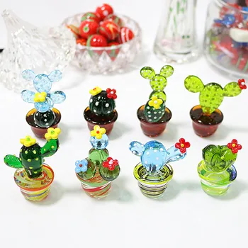 Lucrate Manual Din Sticlă De Murano Cactus Figurine Ornamente Desktop Ambarcațiunile De Podoabă Creative De Colorat Drăguț Plante In Miniatura Pentru Decor Acasă