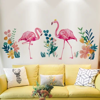 Flori Frunze Autocolant Perete DIY Păsări Flamingo Decalcomanii de Perete pentru Camera Copii, Dormitor, Bucatarie Pepinieră Decor Acasă