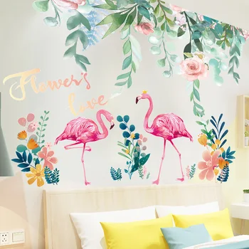 Flori Frunze Autocolant Perete DIY Păsări Flamingo Decalcomanii de Perete pentru Camera Copii, Dormitor, Bucatarie Pepinieră Decor Acasă