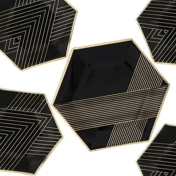 24buc Negru cu Folie de Aur Hexagon Hârtie PlatesTableware Mare 9inch Mici 7inch Petrecere Placa pentru Nunta de Ziua Desert Petrecere