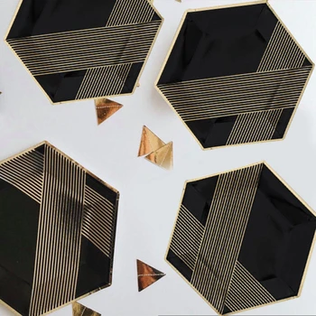 24buc Negru cu Folie de Aur Hexagon Hârtie PlatesTableware Mare 9inch Mici 7inch Petrecere Placa pentru Nunta de Ziua Desert Petrecere