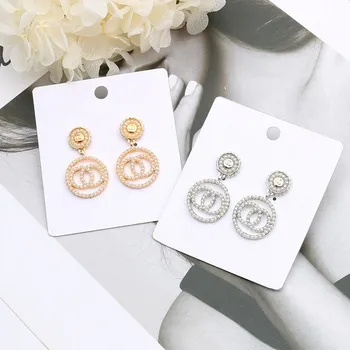 Moda Trei Cercuri de Perle de Cristal Știfturi de Cercei Elegant Știfturi de Ureche Temperament Lung Cercei Pandantiv pentru Femei Nou