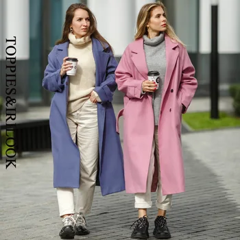 Toppies 2020 amestec de lână mantou pentru femei haină lungă jacheta 50% lână coreean doamnelor uza acoperite buton