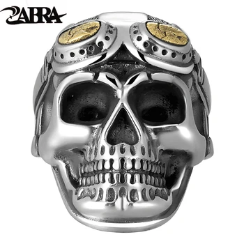 ZABRA Real Solide din Argint 925 Pahare Craniu Inel Pentru Oameni Mari, Grele Vintage Punk Motociclist Inele Argint Omul Gotic Bijuterii