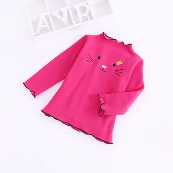 Toamna si Iarna Noi Fată Copilul Topuri Îngroșa Bumbac cu Mâneci Lungi T-shirt Pisica minunat Cald de Sus Tricou Fille Enfant
