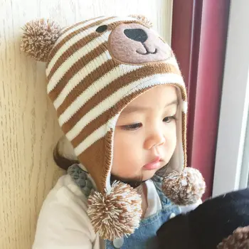 Copii tricotate Pălărie Proteja Urechile Capac Toamnă Iarnă Ursul Cald capota Pălării Pentru Copii Sugari Toddle 0-5 Ani Accesorii Cap