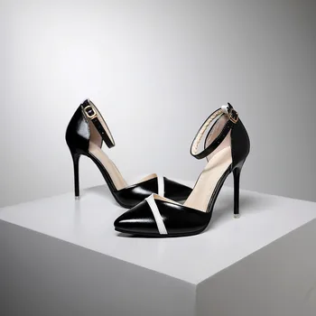 Femei de moda Pantofi cu Toc Stilet Glezna Curea de 6 cm 10 cm Sexy Pompe Negru Toc Subțire Cataramă albă Gol de Mireasa 2020 we4