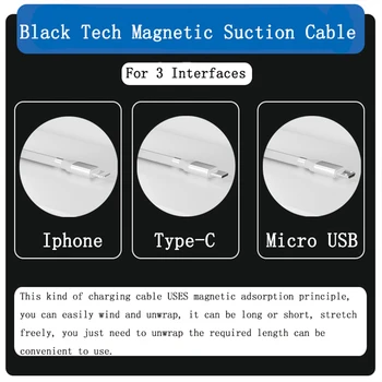 Magnetic coarda automat cablu retractabil de încărcare Rapidă 3A USB la Micro Tip C încărcător pentru iPhone xiaomi, huawei