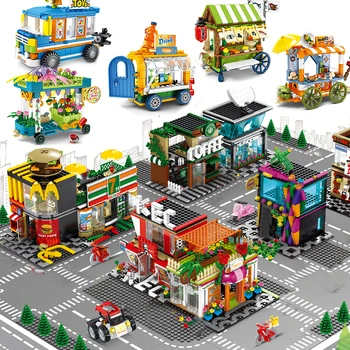 City Street View Blocuri Compatibil Arhitectura Telefon Magazin, Restaurant Cărămizi Seturi De Jucării Pentru Copii