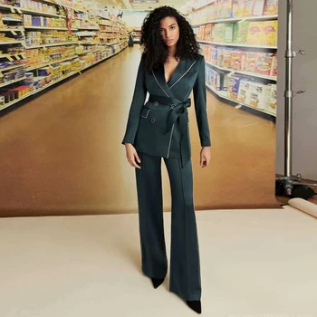 Designer Toamna Noua Moda de Înaltă Calitate de Partid de la locul de Muncă Casual Dublu Rânduri Sacou Costum Pantaloni Slim Femei Elegante Seturi