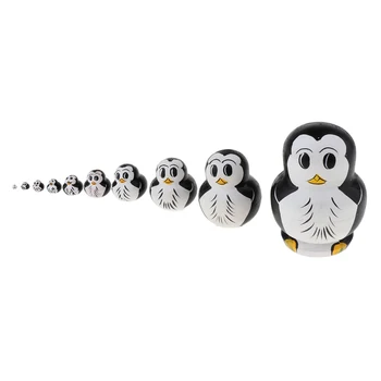 10buc Kit Pinguin Păpușă rusească Babushka Matryoshka Stivuire Păpuși