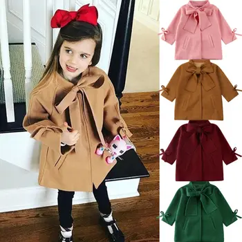 Copii Pentru Copii Copilul Fete Geaca De Iarna Cald Lână Bowknot Strat Solid Palton Cu Maneci Lungi Sacouri Geci De 2-8 Ani