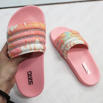 2020 Bling Bling Primavara-Vara Pantofi Femei Mozaic Flori de Imprimare Sandale Slip-on Papuci de casă Plat Doamnelor în aer liber, Vacanță