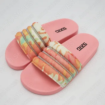 2020 Bling Bling Primavara-Vara Pantofi Femei Mozaic Flori de Imprimare Sandale Slip-on Papuci de casă Plat Doamnelor în aer liber, Vacanță