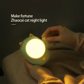 Cat noroc Lumina de Noapte USB Reîncărcabilă Atinge Lampă de Noptieră Dormitor Lumini de Noapte Dimmer Lumina de Desene animate LED Lampa de Birou pentru Copii