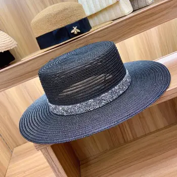 Clasic Femei Pălării de Soare pliabila Alb Respirabil, Biserica Neagră Pălărie pentru Femei Stras Banda de Pălărie de Vară Plat Luntraș Plaja Hat