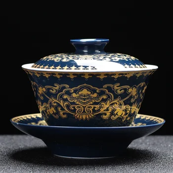 Mare Set de Ceai Ceașcă de Ceai Jingdezhen Porțelan Albastru și Alb Kung Fu Ceramica Gaiwan Sancai Castron de Portelan Alb se Acoperă Vasul