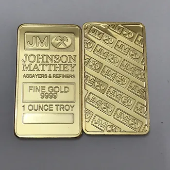 2 buc Non magnetice Johnson Matthey JM bullion coin 1 OZ bază de alamă placat cu aur de 24K lingou insigna 50 mm x 28 mm decor bar