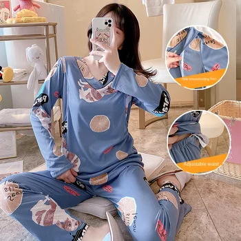 Maternitate Alăptează Pijamale Seturi de Primavara Toamna cu Maneci Lungi alăptează Pijamale pentru Gravide Sarcina îmbrăcăminte de noapte Set