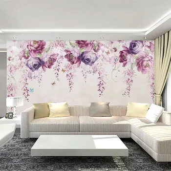 3D Tapet Modern, Simplu de Mână-pictat Violet, Flori de Bujor Foto picturi Murale TV Camera de zi Canapea Fundalul Pictura pe Perete Decor