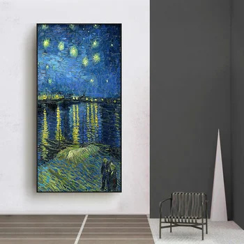 Impresionist Noapte Înstelată De Van Gogh Celebre Tablouri Canvas Reproduceri de Peisaj Postere de Perete pentru Camera de zi