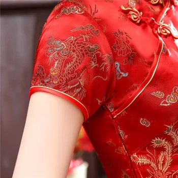 Stil Chinezesc Tradițional Rochie De Sex Feminin Qipao Stil Scurt Cheongsam Femei Tradiționale Rochie Din Satin Dragon Phenix Pentru Femei