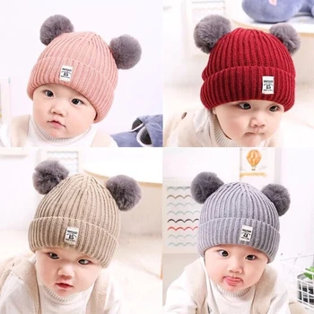 Iarna 5-24M pentru Copii Gros Copilul Cald Dublu de Bile de Lână tricotate Pălărie de Protecție pentru Urechi pentru Copii Pălărie Cald