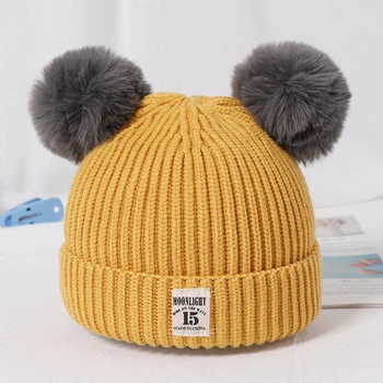 Iarna 5-24M pentru Copii Gros Copilul Cald Dublu de Bile de Lână tricotate Pălărie de Protecție pentru Urechi pentru Copii Pălărie Cald