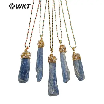 WT-N1217 Uimitoare prime naturale albastru cianit piatră colier pentru stilul boho femei en-gros de sârmă înfășurat handmake colier boho