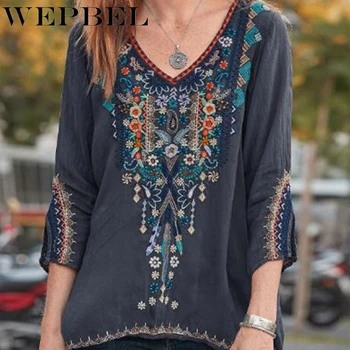 Wepbel Plus Dimensiune Bluza Vrac Maneca Lunga Topuri Plus Dimensiune Femei De Îmbrăcăminte De Moda Streetwear Florale Brodate Bluze Pentru Femei