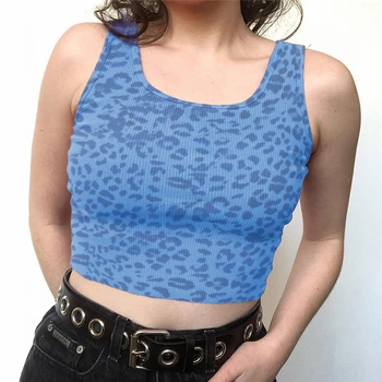 E-fata Leopard de Imprimare Camis Topuri 90 Streetwear Culturilor Topuri de Vara Roz Sau Albastru Boodycon Femei Sexy Rezervor de Top Gotic