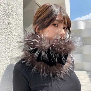 2020 Femei Tricotate Rex Eșarfe Blana de Iepure cu Vulpe Argintie Benzi Real Blană de Raton Fulare groase de Iarna Blana Împachetări Elastice Inele