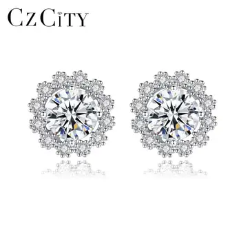 CZCITY 1 Carat Moissanite-Flori de Diamant în Formă de Cercei Stud pentru Femei Nuntă Genuitine 925 de Bijuterii de Argint MSE-004