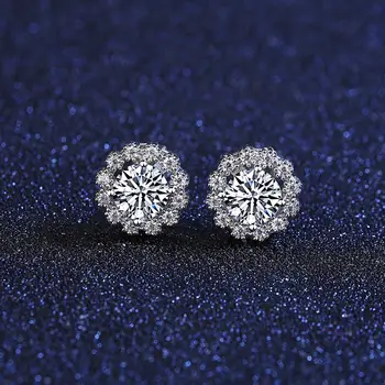CZCITY 1 Carat Moissanite-Flori de Diamant în Formă de Cercei Stud pentru Femei Nuntă Genuitine 925 de Bijuterii de Argint MSE-004
