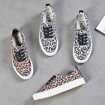 Dropshipping Moda Leopard Pantofi Femei Toamna Anului 2018 Noi Dantela-Up Pantofi Casual Panza Femeie Adidași Confortabil Femei Apartamente