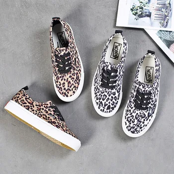 Dropshipping Moda Leopard Pantofi Femei Toamna Anului 2018 Noi Dantela-Up Pantofi Casual Panza Femeie Adidași Confortabil Femei Apartamente