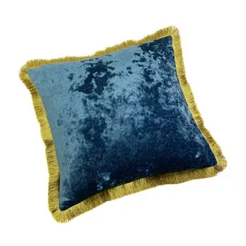 Vintage Solid Albastru Strălucitor, Verde Moale de Gheață Pernă de Catifea Acoperi Franjuri de Aur Decorative Canapea Pernă 45 x 45cm